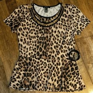 Cheetah Print Peplum Top - M